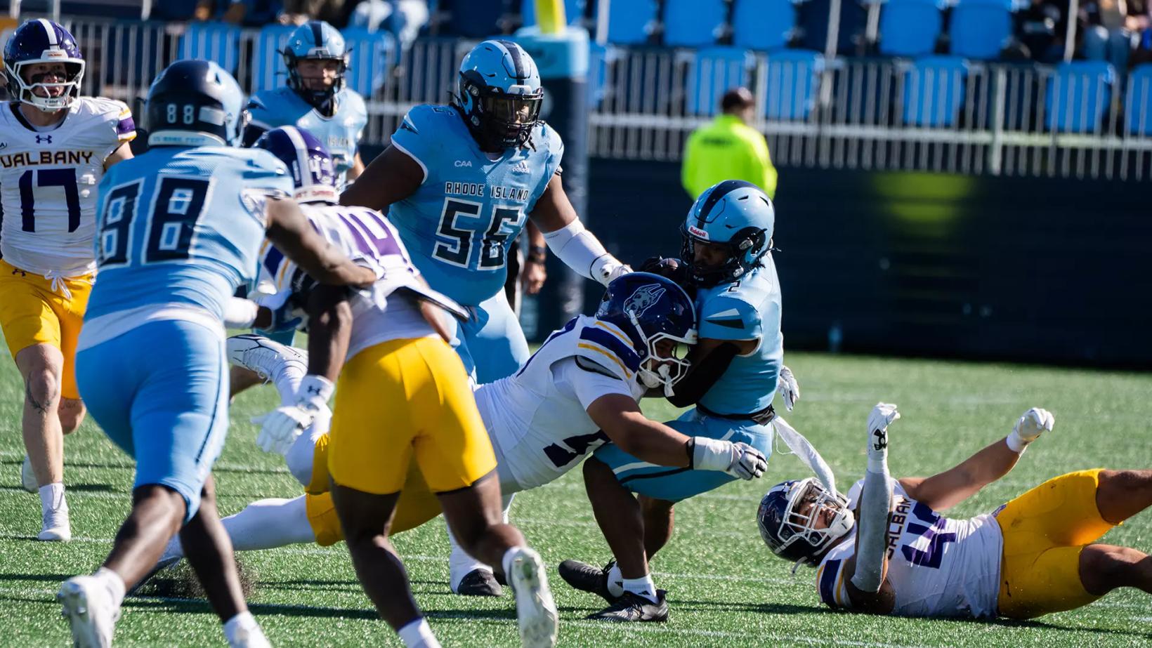 File photo of Rhode Island football in action at Centreville Bank Stadium in Pawtucket, R.I., from the Rams' Oct. 24, 2026 game against UAlbany