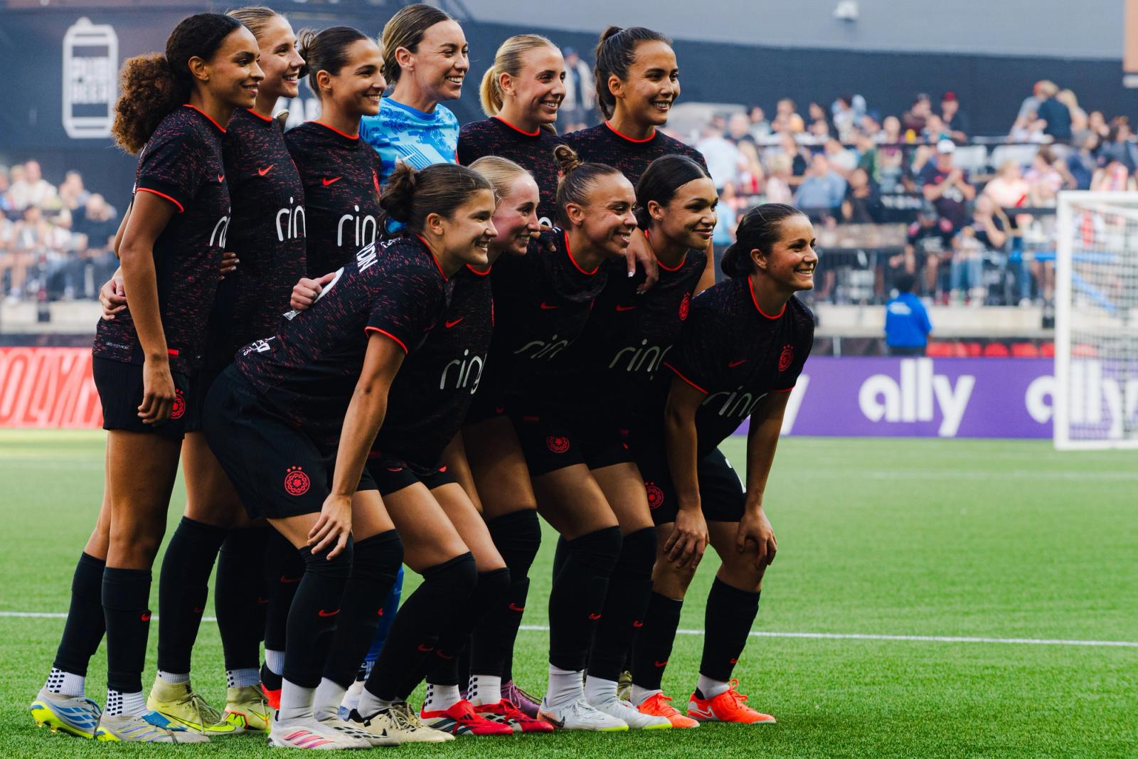 The Portland Thorns starting XI poses for a team photo before kickoff against Denver Summit FC on August 22, 2026 at Providence Park.
