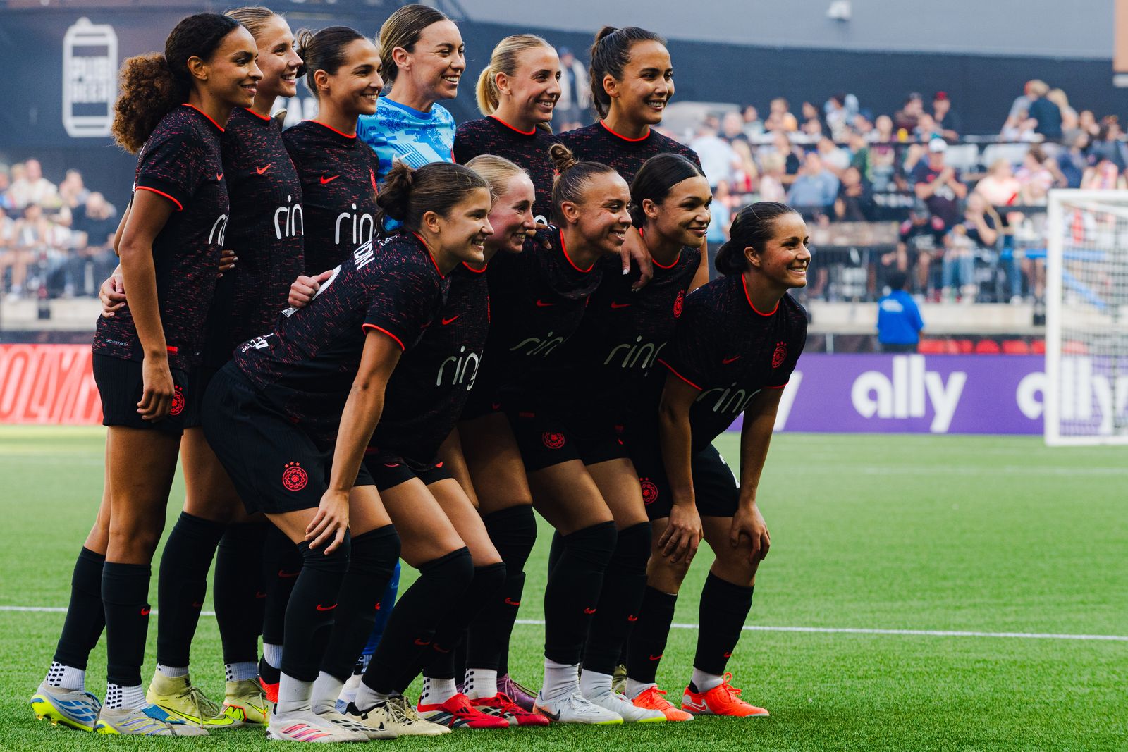 The Portland Thorns starting XI poses for a team photo before kickoff against Denver Summit FC on August 22, 2026 at Providence Park.