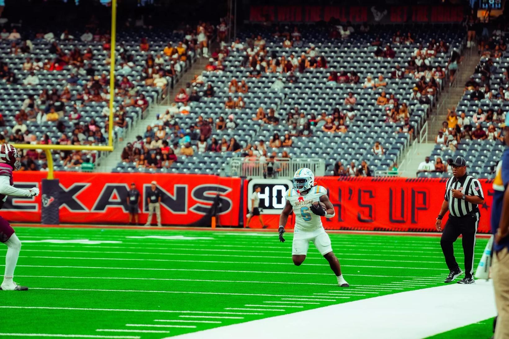 Southern running back Trey Holly at Reliant Stadium during Southern's 24-21 loss to Texas Southern in Houston on Oct. 24, 2026