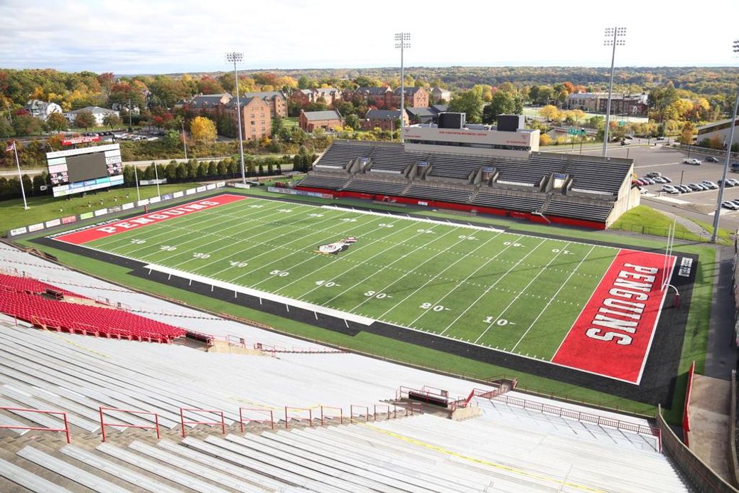The west grandstand and press box at Stambaugh Stadium in Youngstown, Ohio, a file photo of the site of Youngstown State's 31-28 win over North Dakota on Oct. 31, 2026