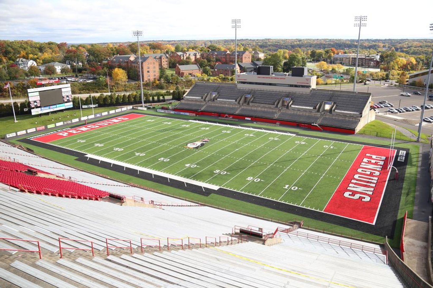 The west grandstand and press box at Stambaugh Stadium in Youngstown, Ohio, a file photo of the site of Youngstown State's 31-28 win over North Dakota on Oct. 31, 2026