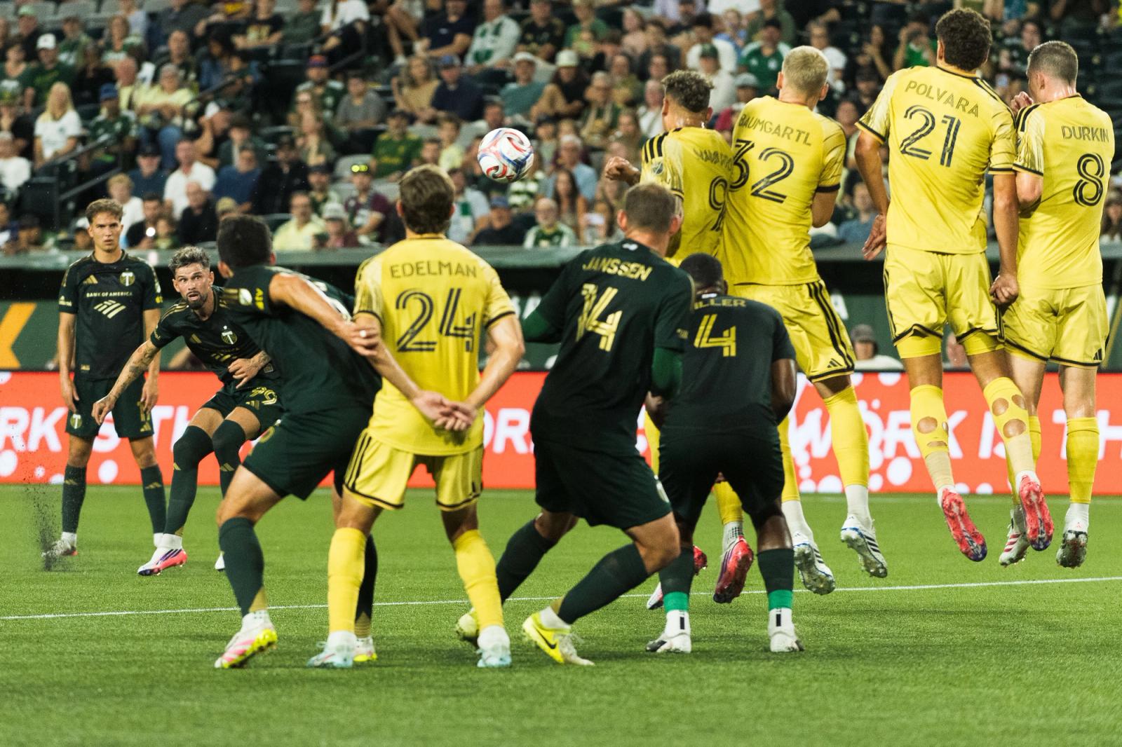 St. Louis CITY and Portland Timbers midfield battle — Photo Credit: Aaron Leopold/Undrafted