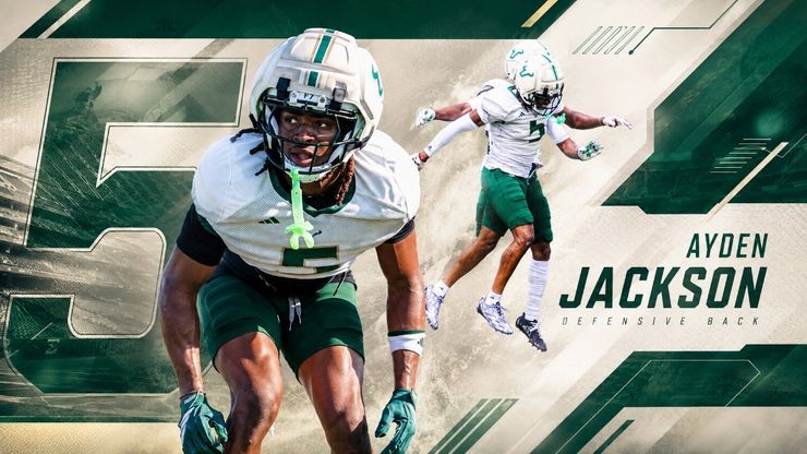 Ayden Jackson commitment graphic for University of South Florida Bulls defensive back number 5