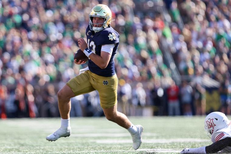 Riley Leonard's Heroics Propel No. 17 Notre Dame Past Miami (Ohio) in 28-3 Victory