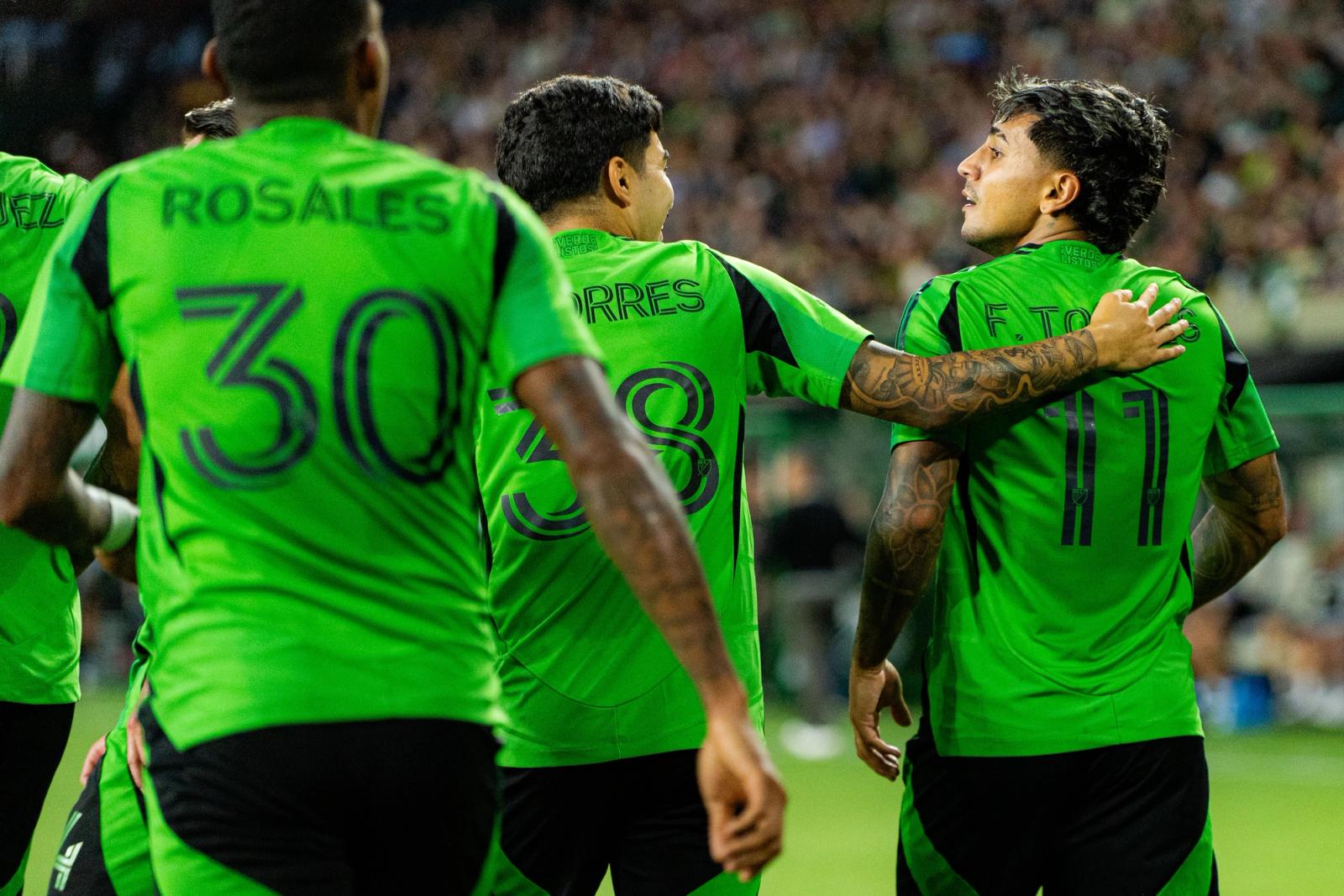 Austin FC and Portland Timbers battle in midfield — Photo Credit: Aaron Leopold/Undrafted