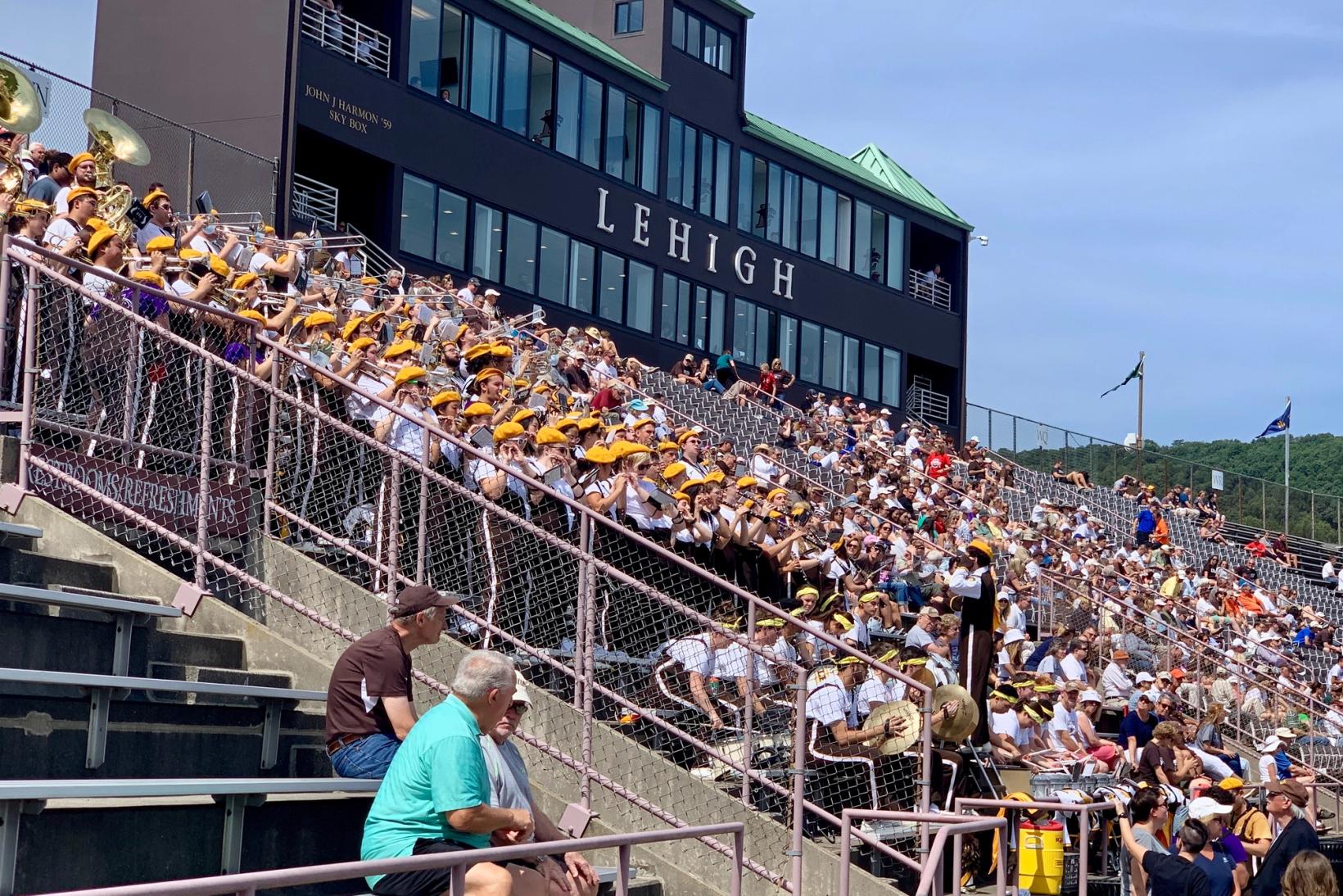 The Lehigh Marching 97 performs on the field at Goodman Stadium in Bethlehem, Pennsylvania, in 2019, a file photo of the site of Lehigh's 31-30 win over Bucknell on Oct. 31, 2026