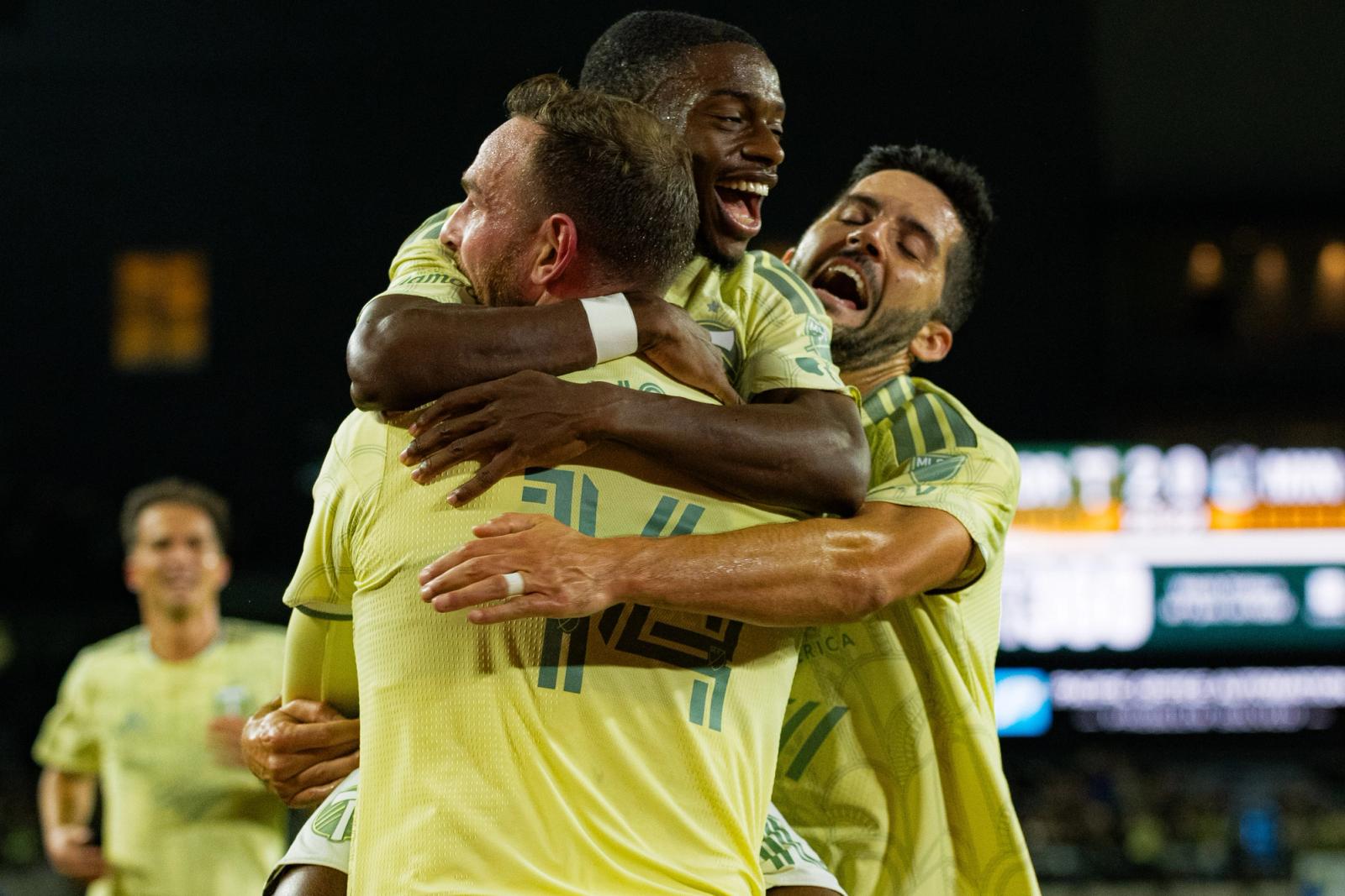 Goal celebration energy Timbers vs Minnesota United — Photo Credit: Aaron Leopold/Undrafted