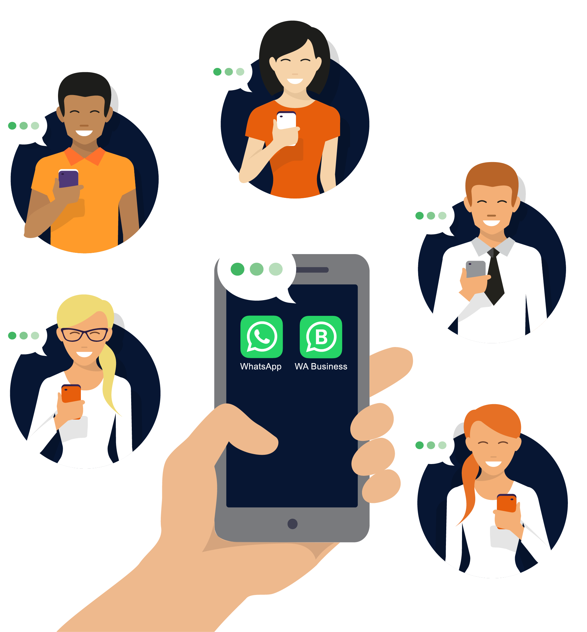 Illustration of a teams using whatsapp
