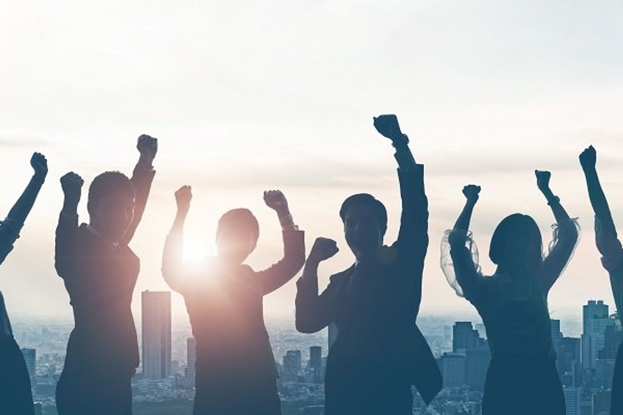 Silhouettes of happy businessperson. Success of business concept.