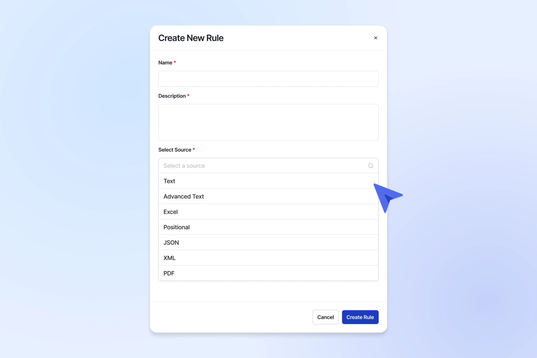 The workflow for creating a new rule in Adeptia Automate