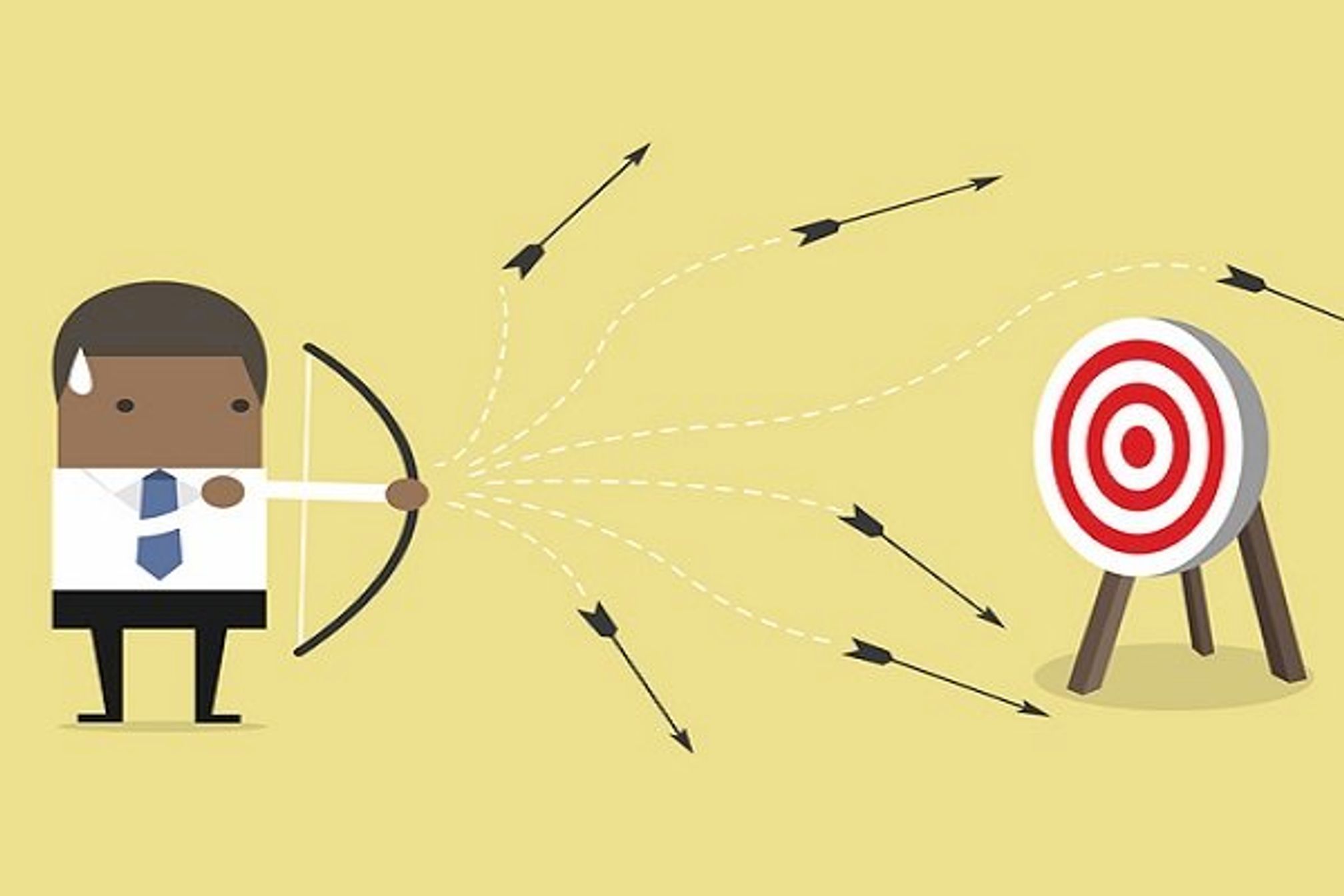 African businessman loser shooting arrow.