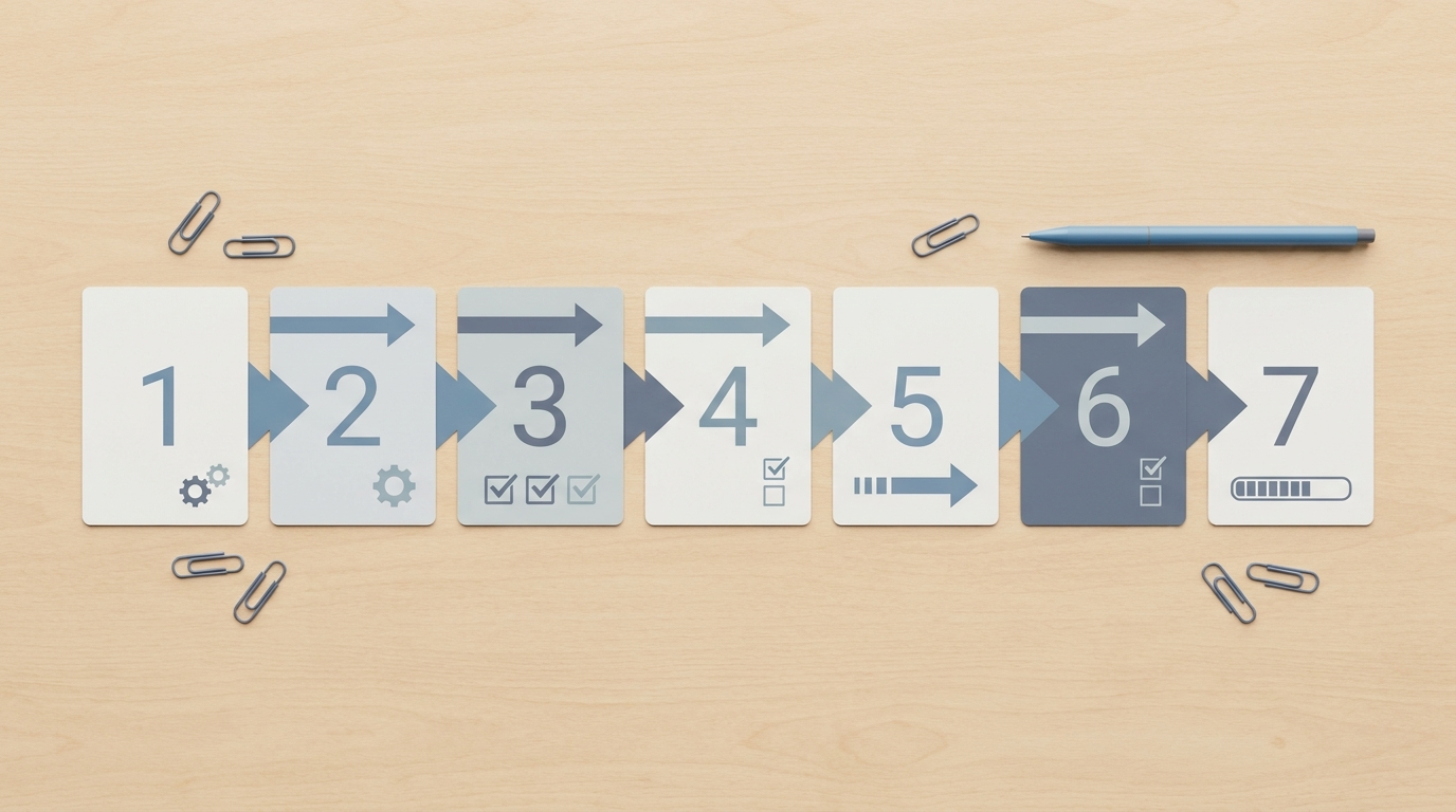 Row of seven numbered cards laid out as a sequential RFP process timeline