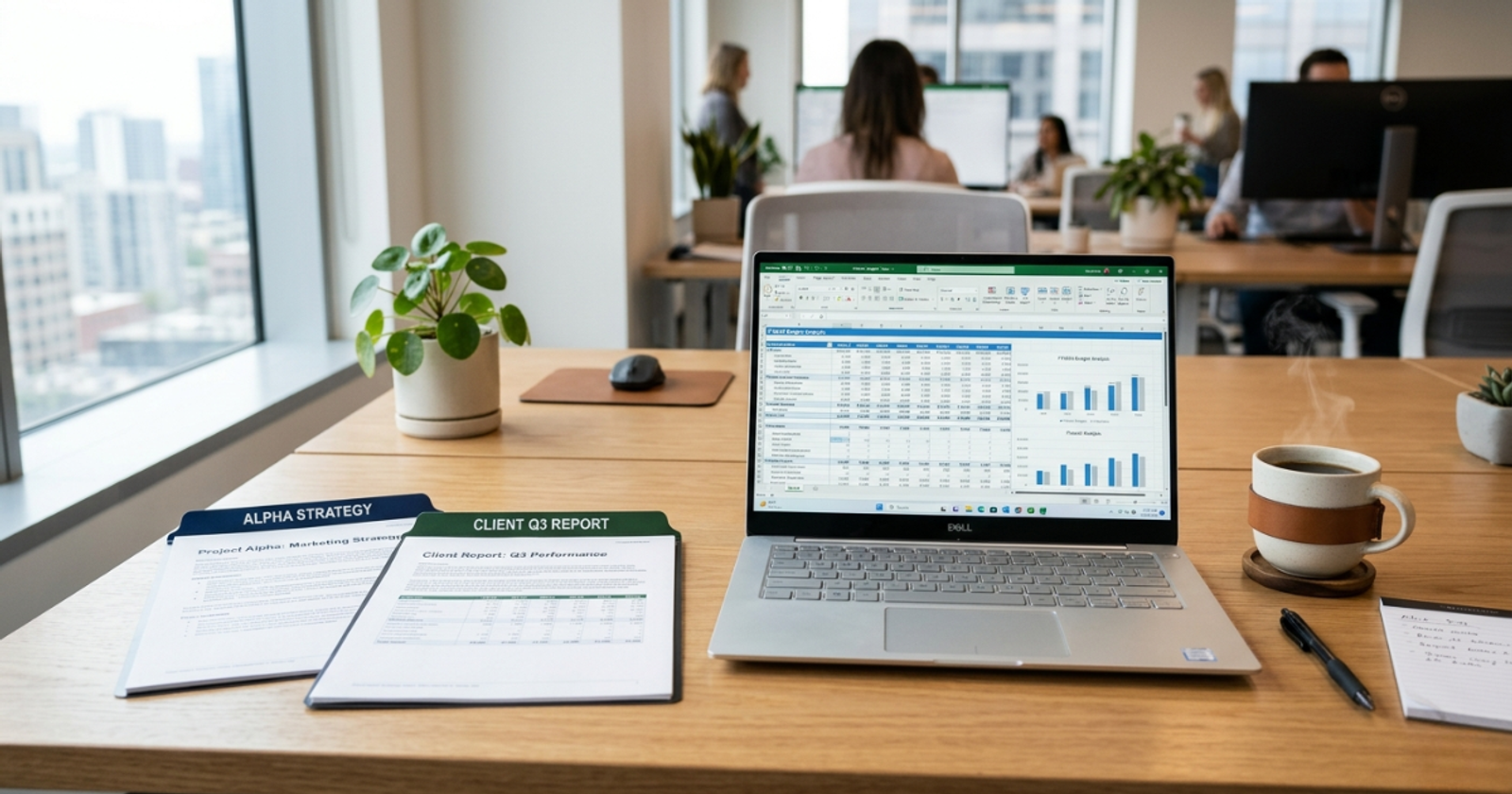 Two procurement documents side by side on a desk with a laptop
