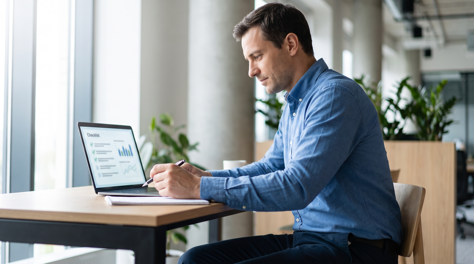 Person reviewing an AI vendor risk checklist on a laptop screen
