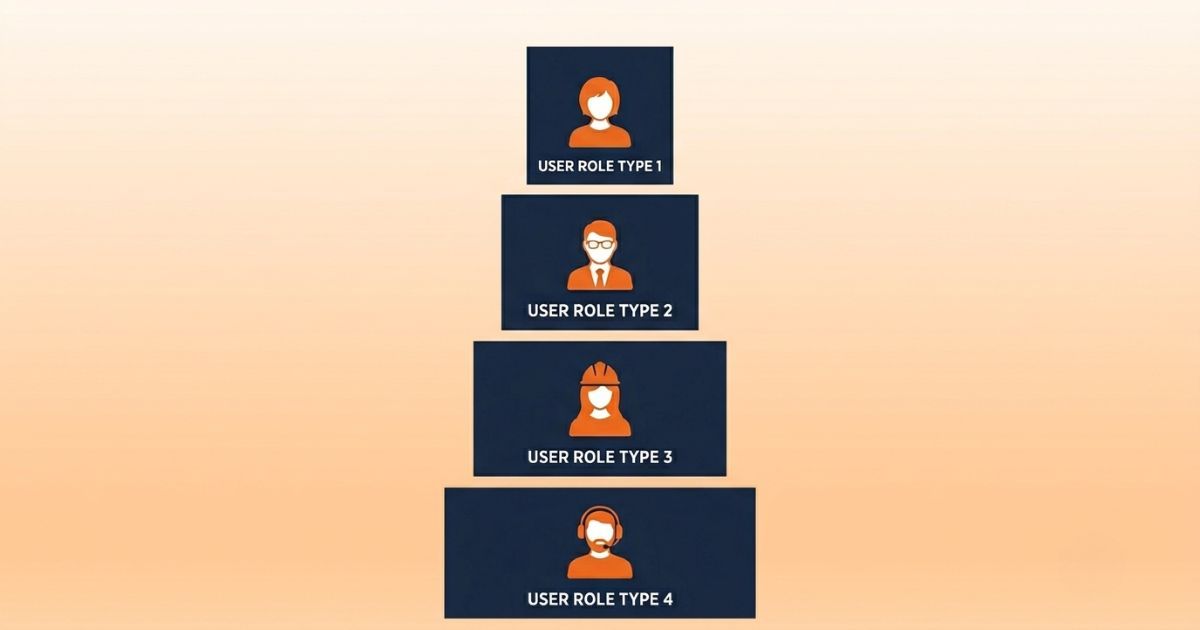 Tiered diagram showing four user access levels from read-only to full core user in a content management platform