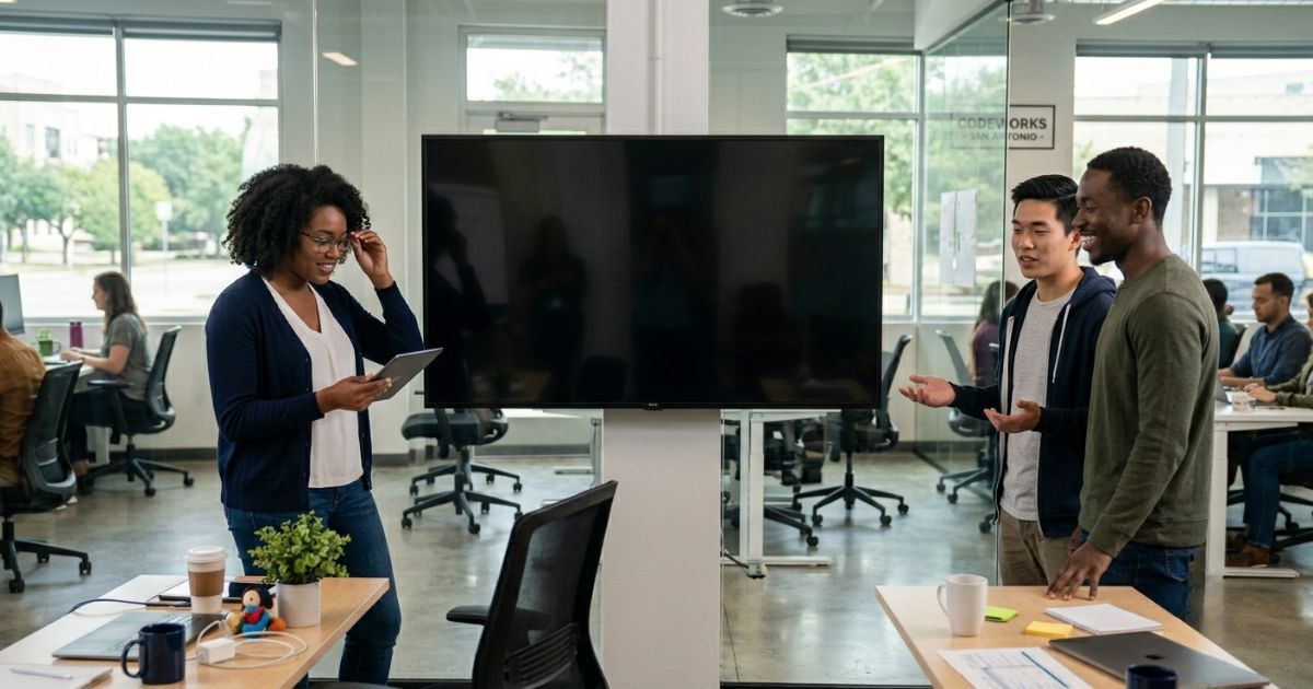 Software team reviewing an RFP project dashboard showing deadlines and task assignments