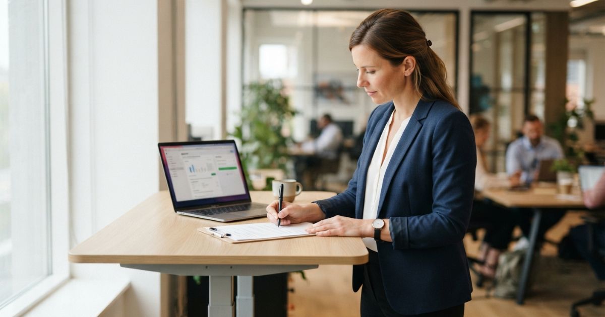 Professional signing off on a document approval at a desk