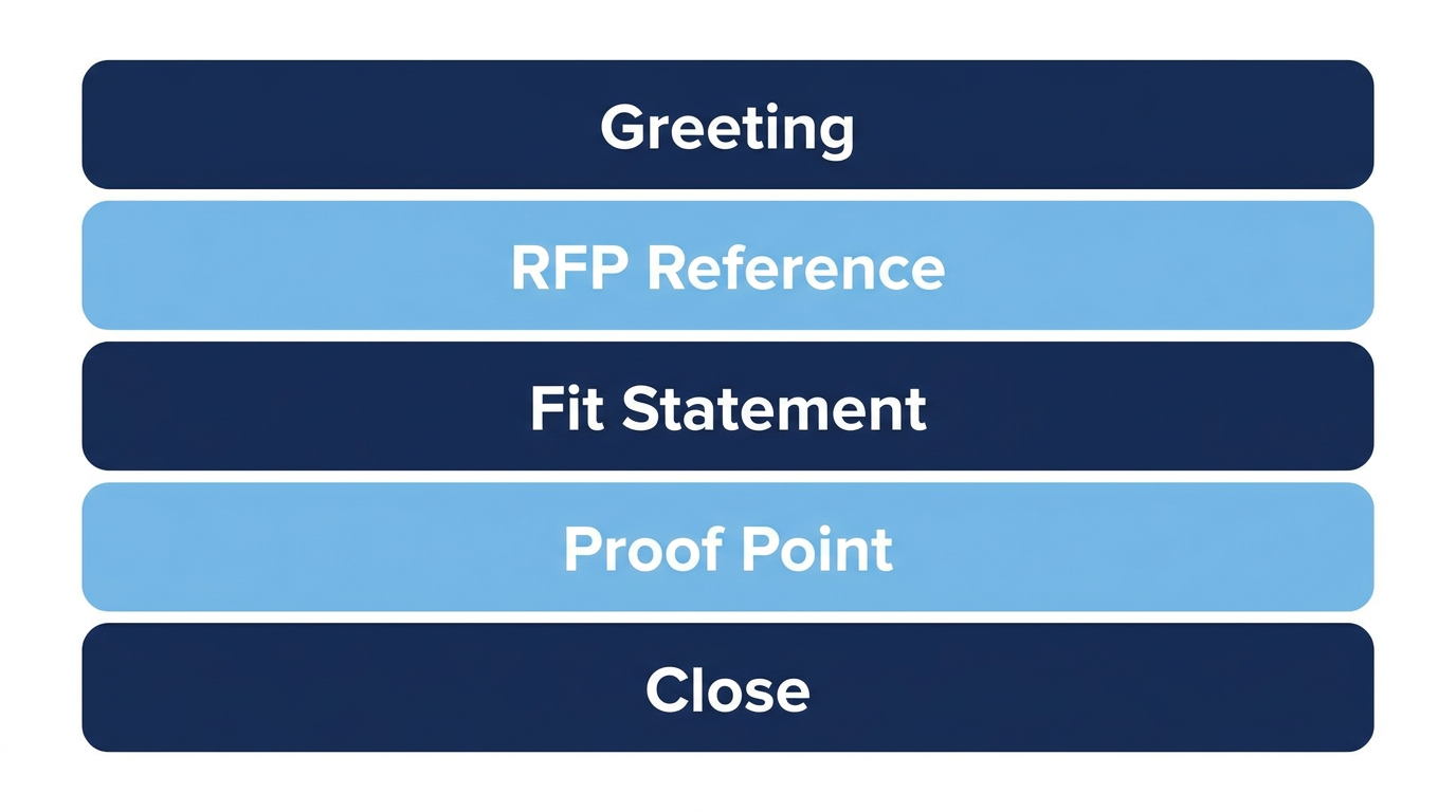 Diagram of the five parts of an RFP cover letter stacked in order