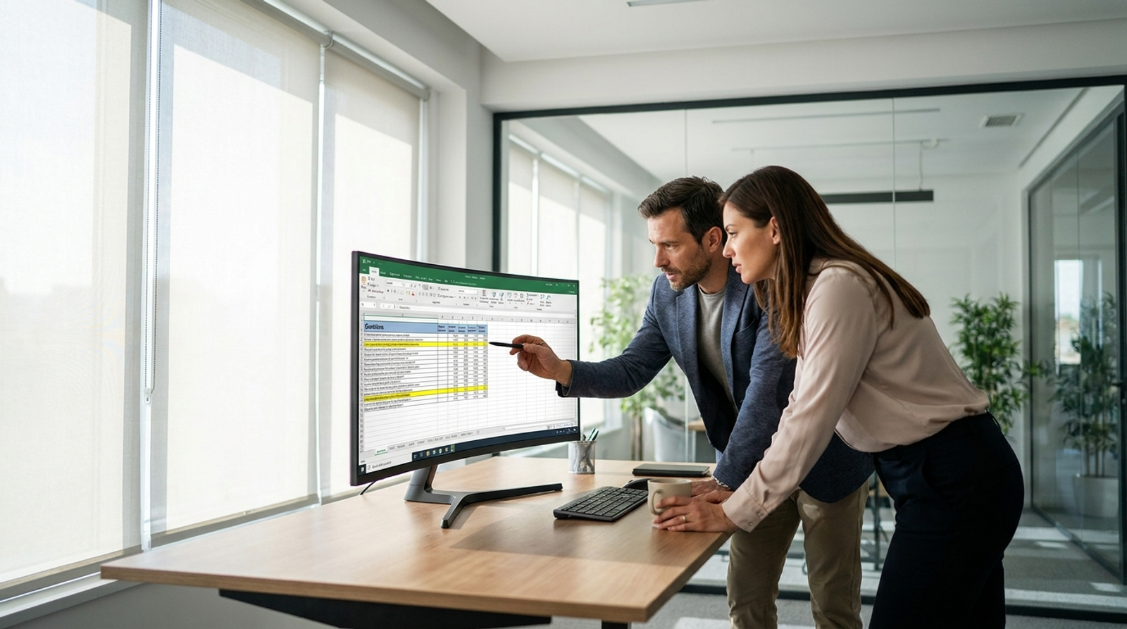Vendor team reviewing a security questionnaire spreadsheet on a shared monitor