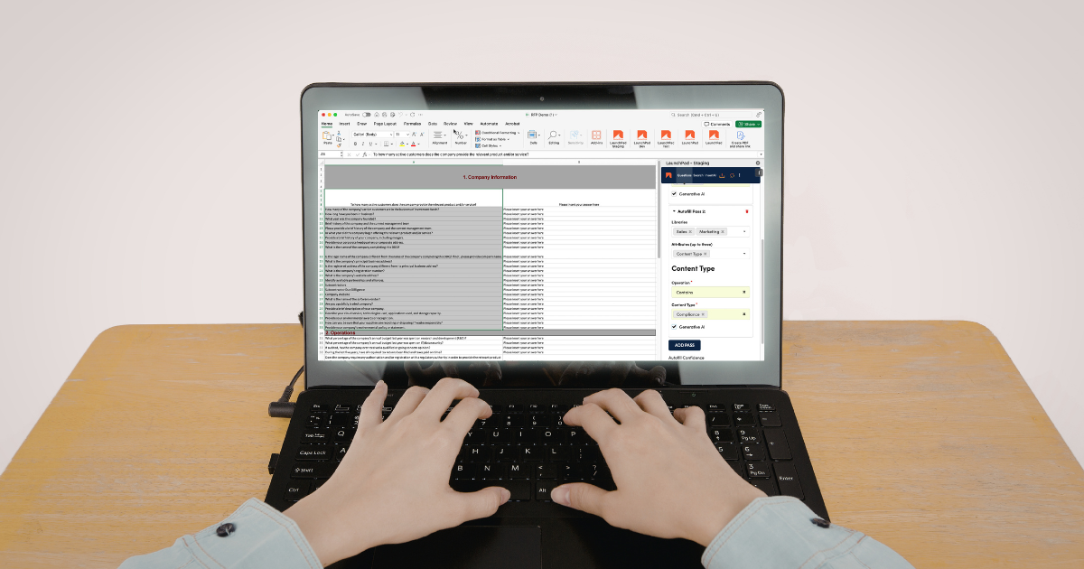 Security questionnaire spreadsheet open in Excel on a desktop monitor