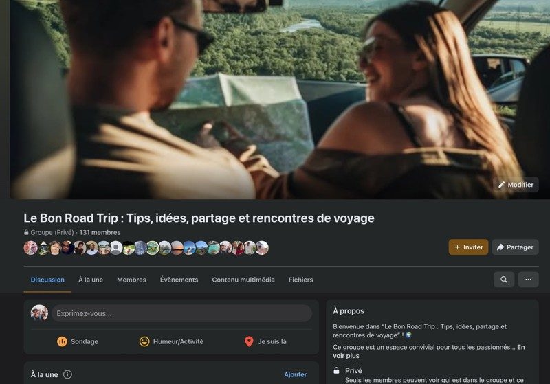 Couple consultant une carte pendant un road trip, illustration du groupe Facebook Le Bon Road Trip.