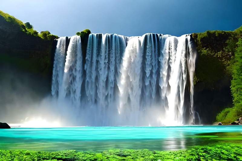 Puissante cascade islandaise se jetant dans une eau turquoise entourée de verdure