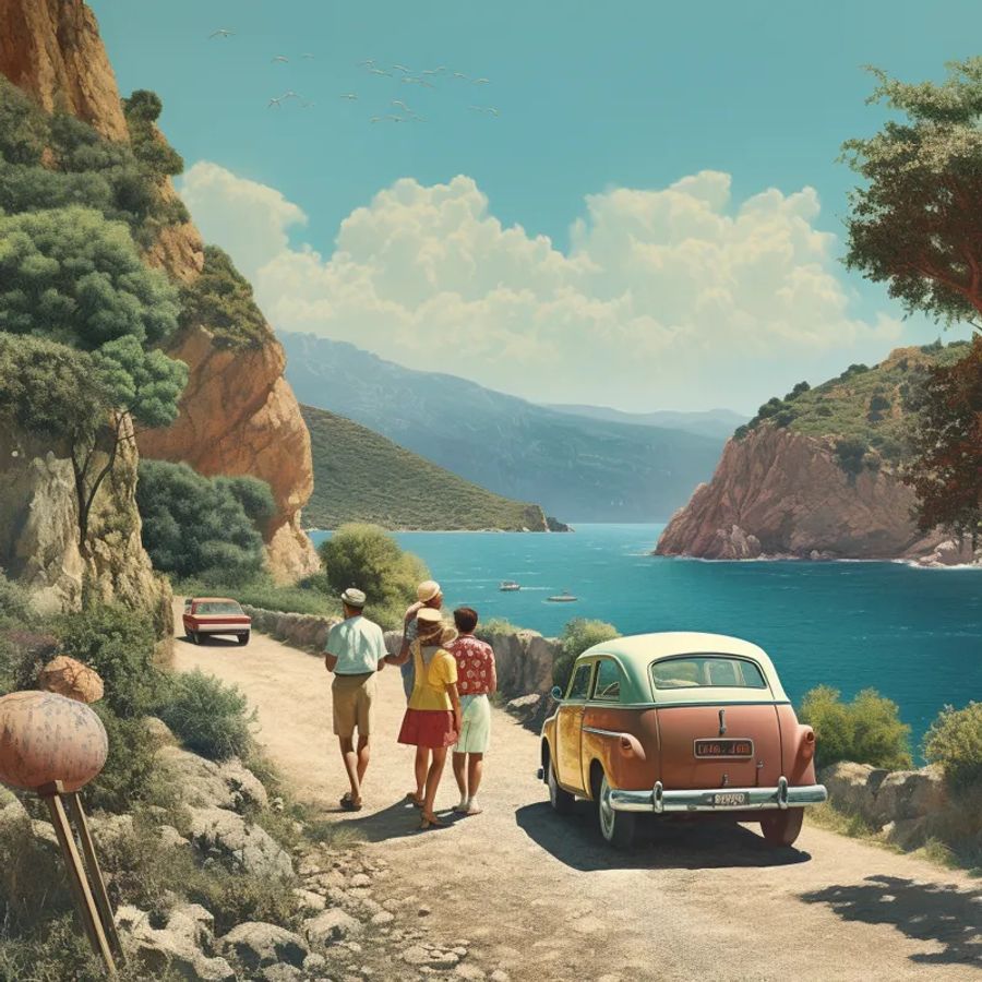 Une illustration de personnes à pieds et des voitures en sardaigne