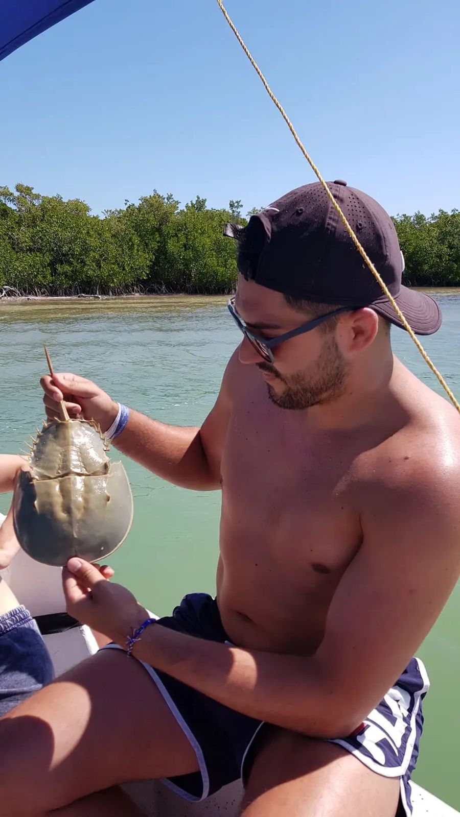 Cyril qui tient dans la main une limule