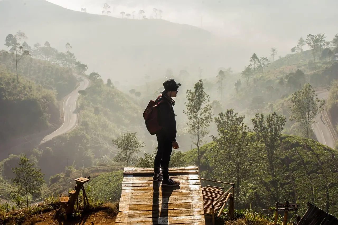 Un homme observant les paysage de l'Indonésie lors d'un road trip