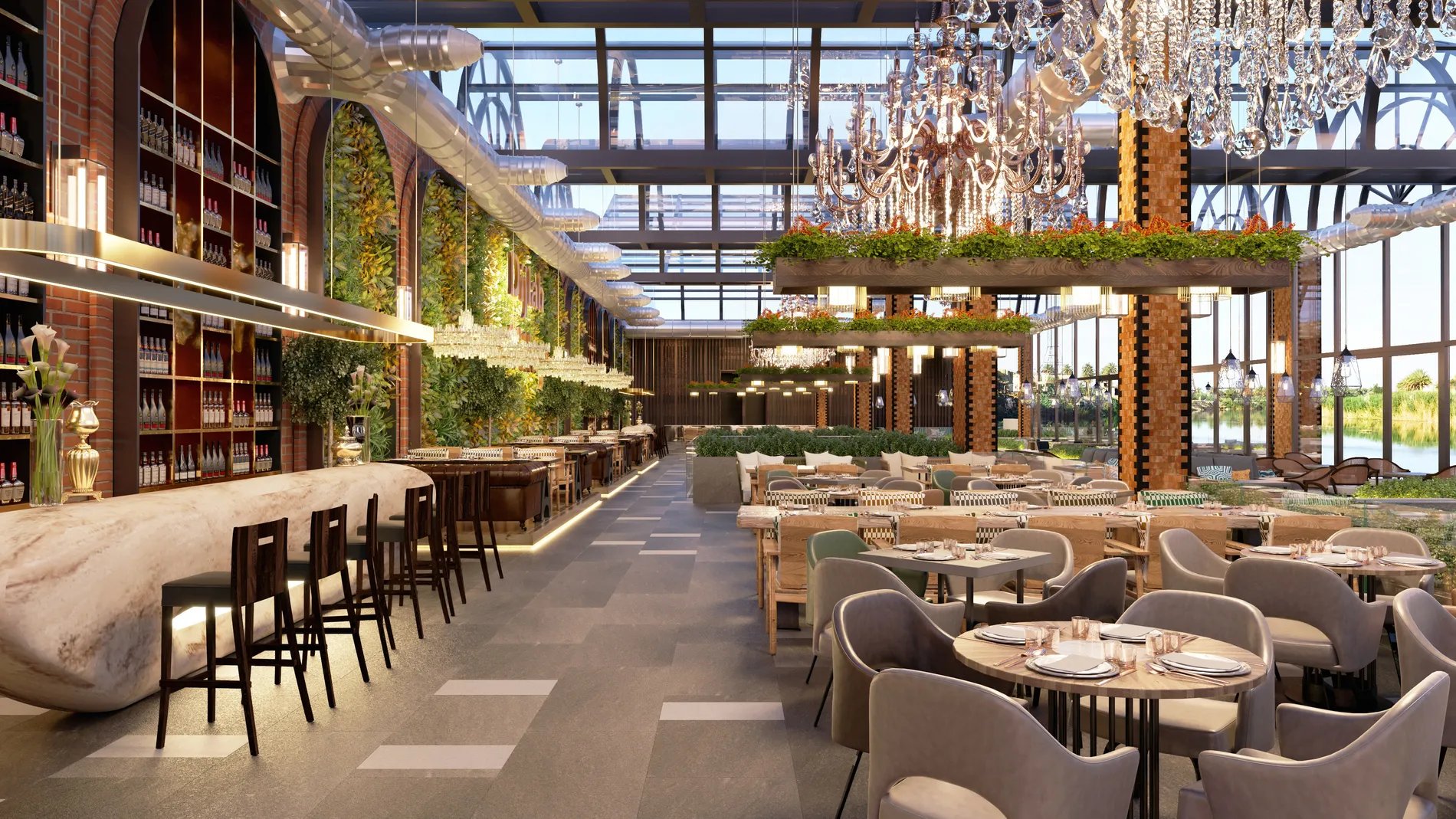L'intérieur d'un restaurant d'hôtel très élégant