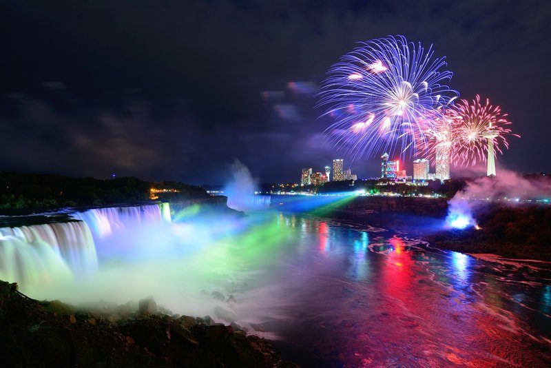 Les chutes du Niagara illuminées de nuit avec des feux d