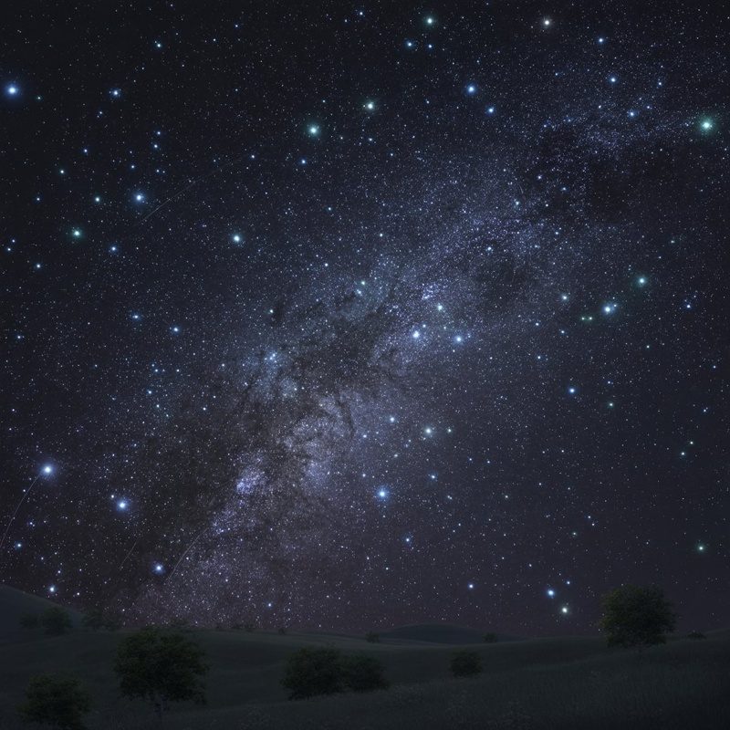 Ciel nocturne étoilé avec la Voie lactée au-dessus de collines sombres dans les Pyrénées