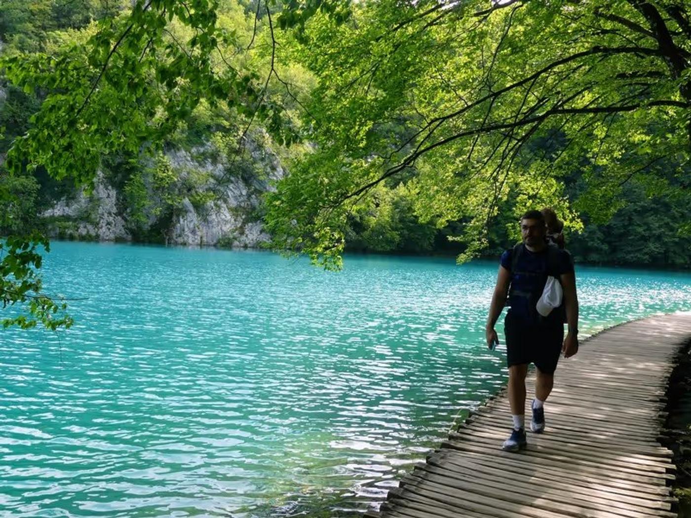 Plitvice · les passerelles sur les lacs turquoise au lever du jour