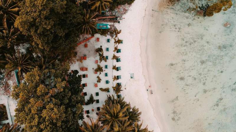 Une vue aérienne d'une plage à Andaman