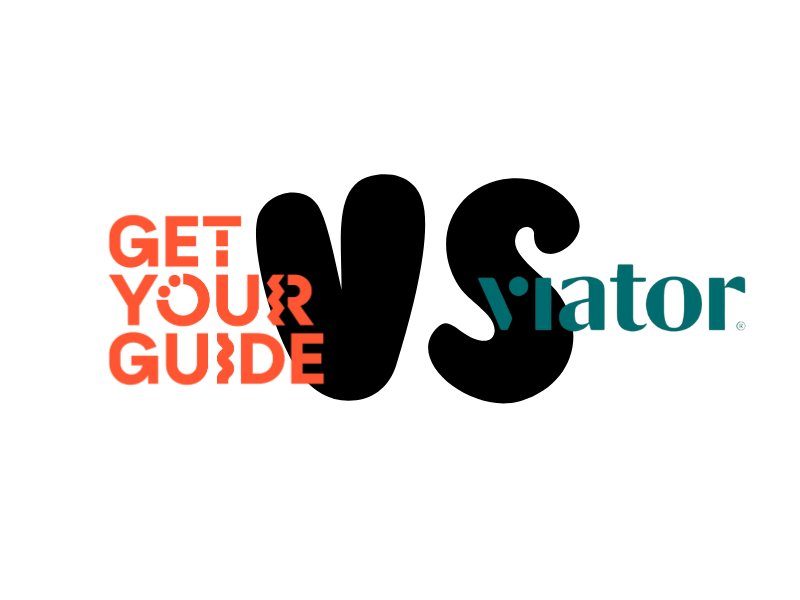 Logo GetYourGuide et Viator comparé côte à côte.