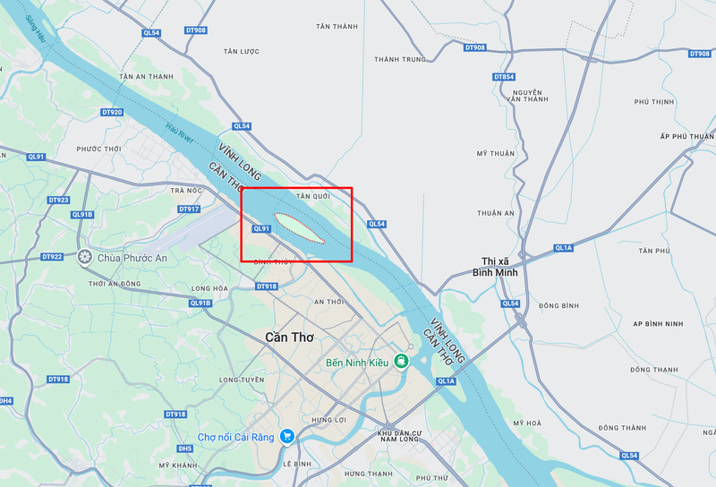 Carte de l’îlot de Con Son entouré par le fleuve Hau, près de Can Tho