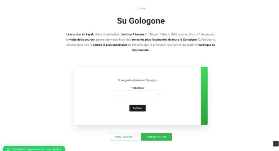 Page web pour une excursion en kayak