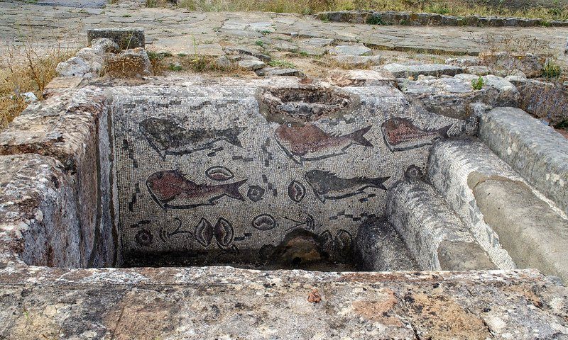 Mosaïque romaine antique dans les ruines de Milreu