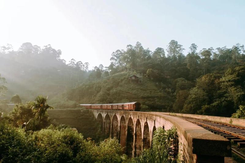 Un train au milieu des montagnes au Sri Lanka