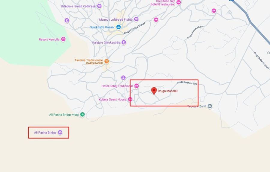 Carte google avec vue sur le quartier de Manalat et le pont d