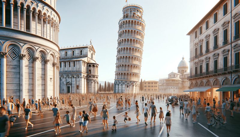 La tour de pise en Italie bondé de monde