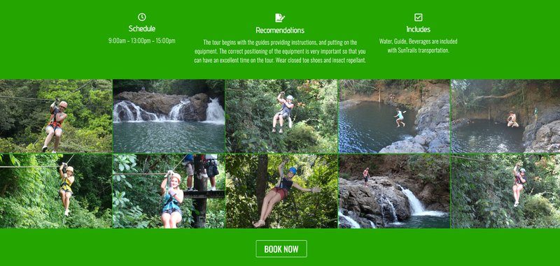 Tour en tyrolienne à Sun Trails à Montezuma avec vue sur les cascades et la forêt tropicale.