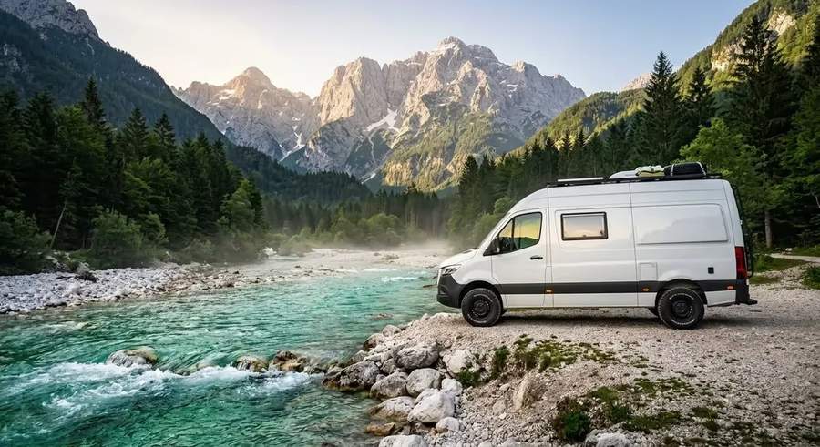 La rivière Soča turquoise à Bovec en Slovénie : eaux d'un bleu intense au cœur du parc national du Triglav lors d'un road trip de 15 jours.