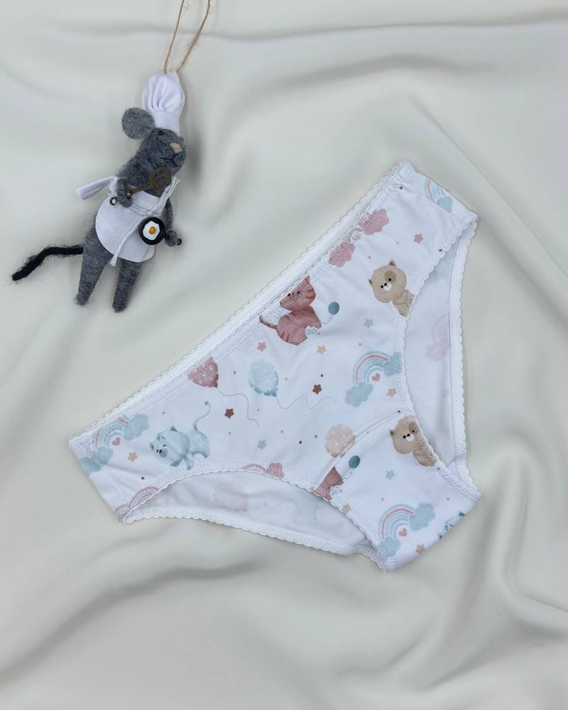 Kids' OEKO-TEX® Cotton Knickers – Pastel Kittens & Balloons