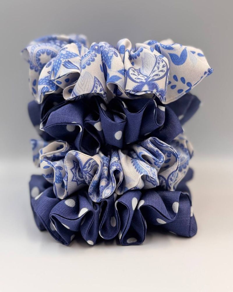 The "Azure Heritage" Mulberry Silk Scrunchie