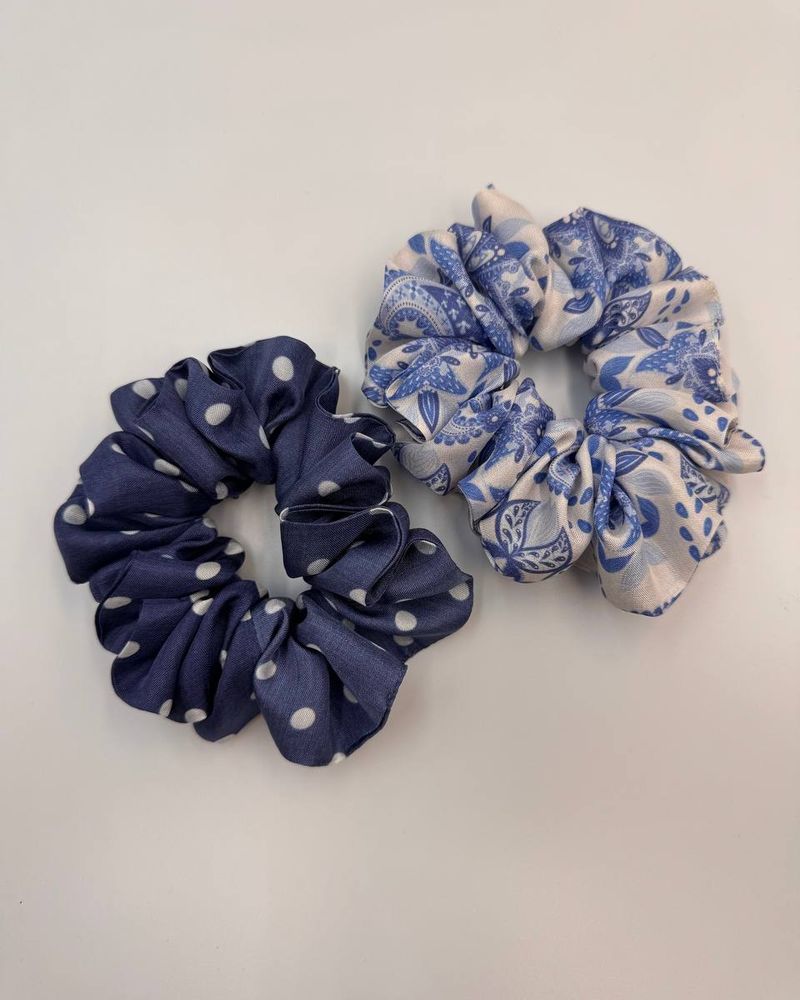 The "Azure Heritage" Mulberry Silk Scrunchie thumbnail 5