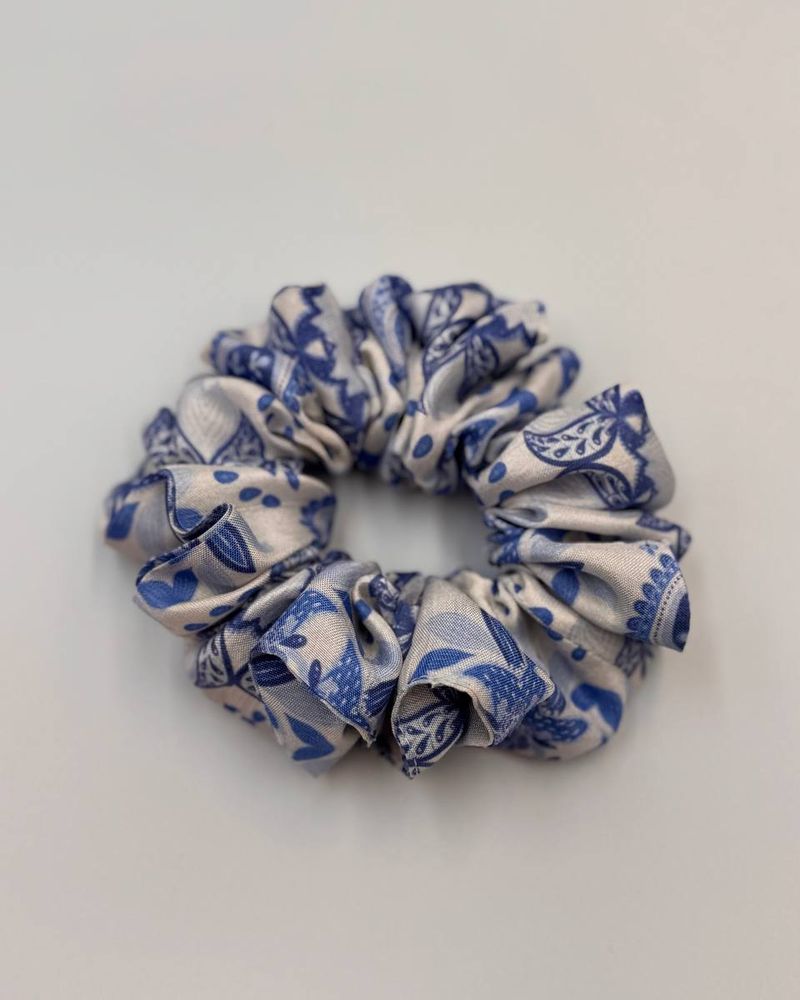 The "Azure Heritage" Mulberry Silk Scrunchie thumbnail 3
