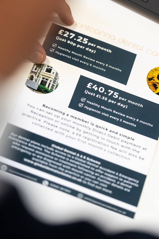 Close up of treatment prices information flyer and available offers