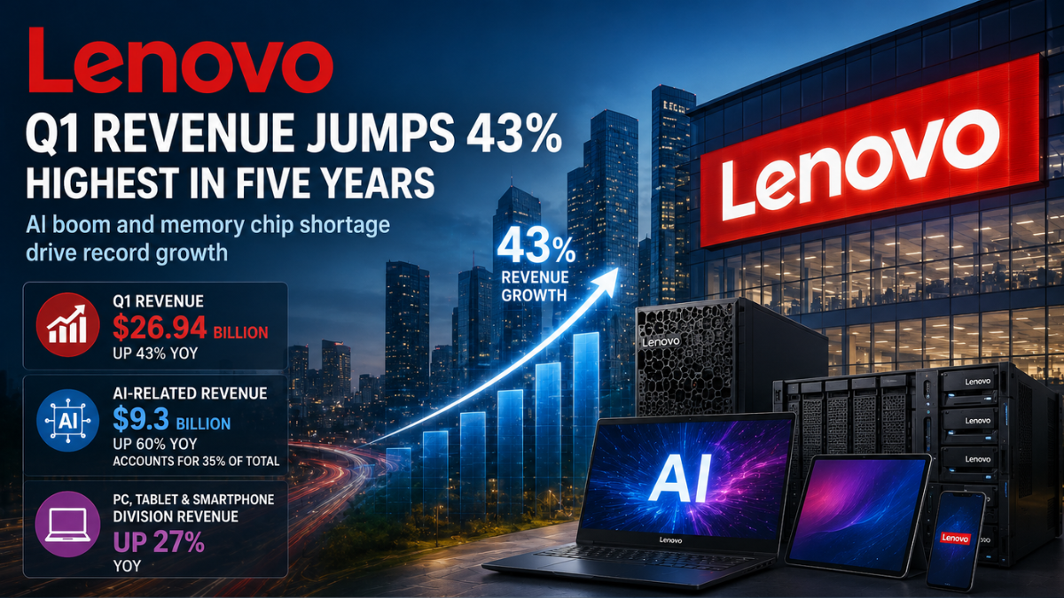 Lenovo Revenue Surges 43% to $26.9B on Massive AI Demand